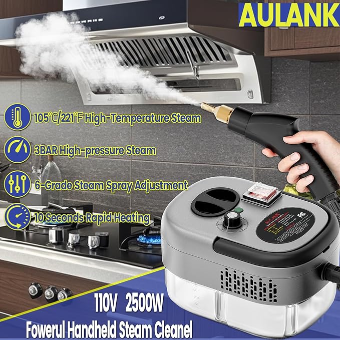 2500W Handheld Steam Cleaner,Portable Car Steamer For Auto Detailing,High-Temperature and Pressure Steam Cleaner For Home, Steam Cleaning Machine for Furniture,Kitchen,Grout,Floor,Tile (Gray)-BubblyBeeBaby