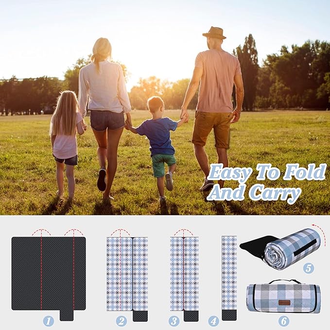 HX&OD Outdoor Picnic Blanket, Extra Large, 80''x80'' Waterproof Foldable Blankets Gingham Picnic Mat for Beach, Camping Grass Lawn Park Accessories Cute Couple Ideas Wedding (Coffee Color, 80”x80”)-BubblyBeeBaby