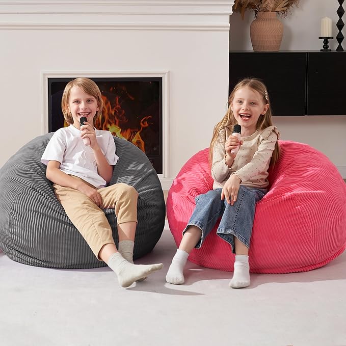 Homguava 2FT Bean Bag Chair,Teardrop Bean Bags Small Beanbag Chair with Memory Foam Filled and Ultra Soft Corduroy Cover for Living Room, Bedroom (Small,Grey)-BubblyBeeBaby