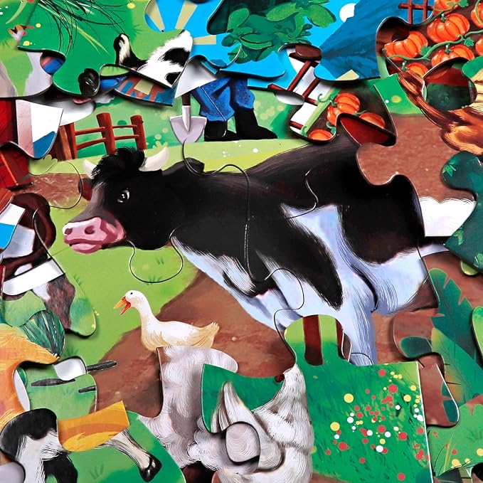 Jumbo Floor Puzzle for Kids,Farm Animals Jigsaw Large Puzzles,48 Piece Barn Puzzle for Toddler Ages 3-5,Children Learning Preschool Educational Toys,Birthday Gift for 4-8 Years Old Boy and Girl-BubblyBeeBaby