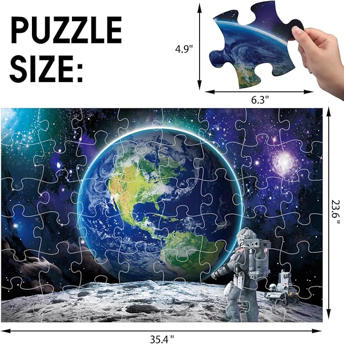 Jumbo Floor Puzzle for Kids Ages 4-8,Space Earth Jigsaw Puzzles,48 Piece Astronaut Large Puzzles for Toddler Ages 3-5,Preschool Learning Planets Earth Toys Christmas Birthday Gift for Boys Girls-BubblyBeeBaby