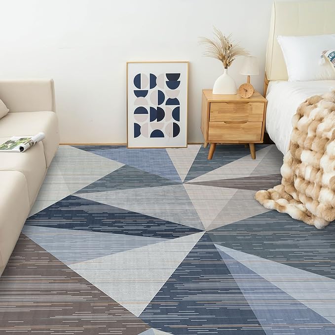 HOMFINE Washable Modern Area Rug - Geometry Style 4x6 Rugs for Living Room, Bedroom, Machine Washable Rug Soft Non Slip Non Shedding Area Rug - Blue, 4'x6'-BubblyBeeBaby