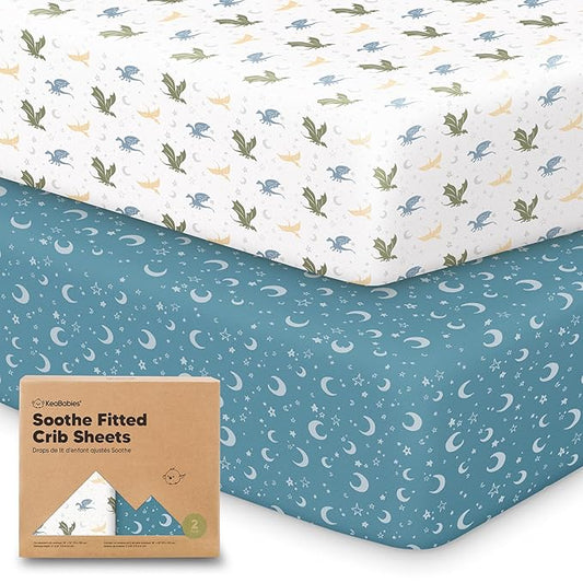 KeaBabies 2-Pack Organic Crib Sheets for Boys, Girls - 52x28 Fitted Crib Mattress Sheet Neutral, Breathable Jersey Cotton Cover for Baby Bed, Toddler Mattress, Soft & Cute Prints (Dragon Tale)-BubblyBeeBaby