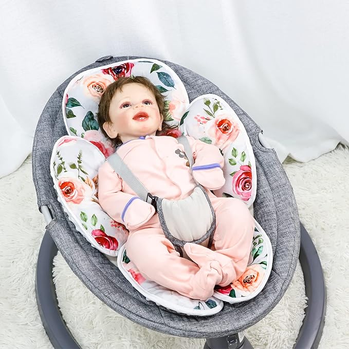 2 in 1 Infant Car Seat Insert, Car Seat Head Support Baby Girls Boys, Soft Newborn Carseat Insert Cushion, Perfect for Carseats, Strollers, Swings (Rose Flower)-BubblyBeeBaby