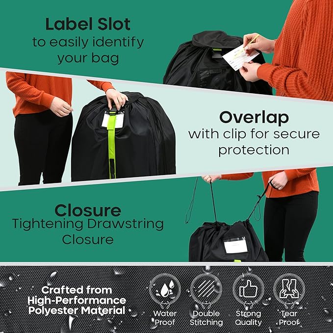 reperkid Medium Stroller Bag for Airplane Travel, Black & Green, 42" H x26 W x13 D, Fits Most Single Strollers Incl. Jogging & Standard Models – Premium Waterproof Cover, Adjustable Shoulder Straps-BubblyBeeBaby