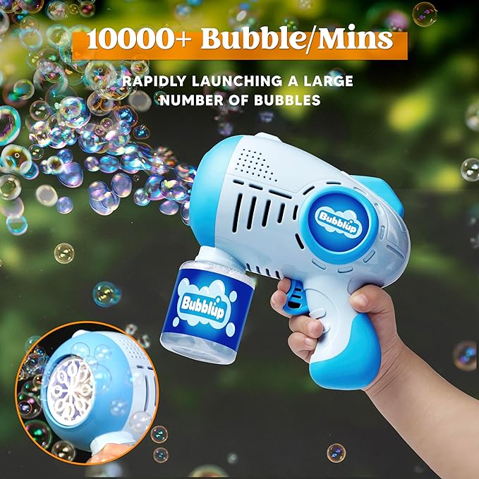 JOYIN 2 Kids Bubble Guns with 4 Bottles Solution, Automatic Bubble Machine Gun with 8 Holes for Kids, Adults, Summer Toys, Easter Basket Stuffers, Birthday Gift, Party Favors-BubblyBeeBaby