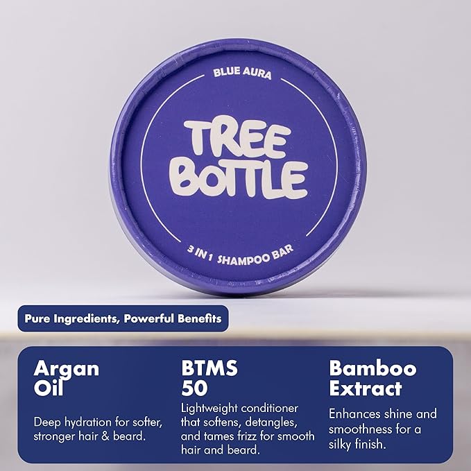 Tree Bottle Argan Oil + Bamboo Extract 3-in-1 Shampoo Bar for Men - For Hair, Beard & Body - Deep Clean, Nourishing & Frizz Control - Natural, Paraben & Sulfate-Free - Made in USA - 4.5oz-BubblyBeeBaby