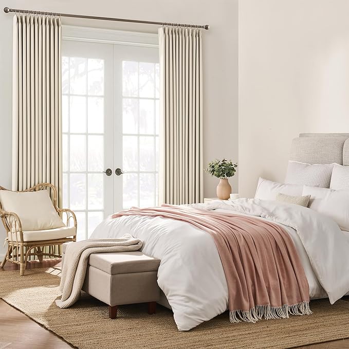 KEQIAOSUOCAI Cream Beige Color Luxury Blackout Curtains 96 Inch Long Pinch Pleated with Hooks Curtains & Drapes Bedroom/Living Room,Neutral Curtains Room Darkening Track System Window Panels Set of 2-BubblyBeeBaby