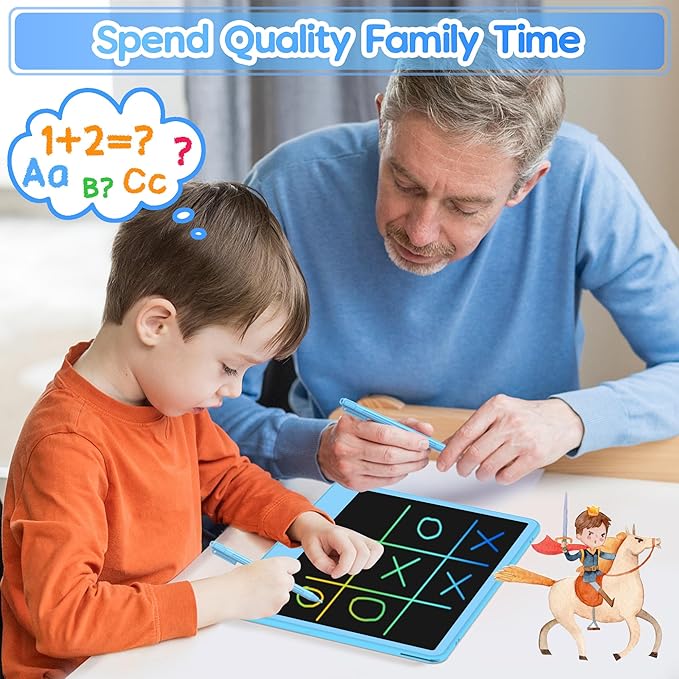 Hockvill LCD Writing Tablet for Kids 12 Inch, Toys for Boys Girls Drawing Pad for 3 4 5 6 7 Year Old Kids Toys, Toddler Erasable Doodle Board Travel Essentials, Children’s Day Gift for Kids - Blue-BubblyBeeBaby