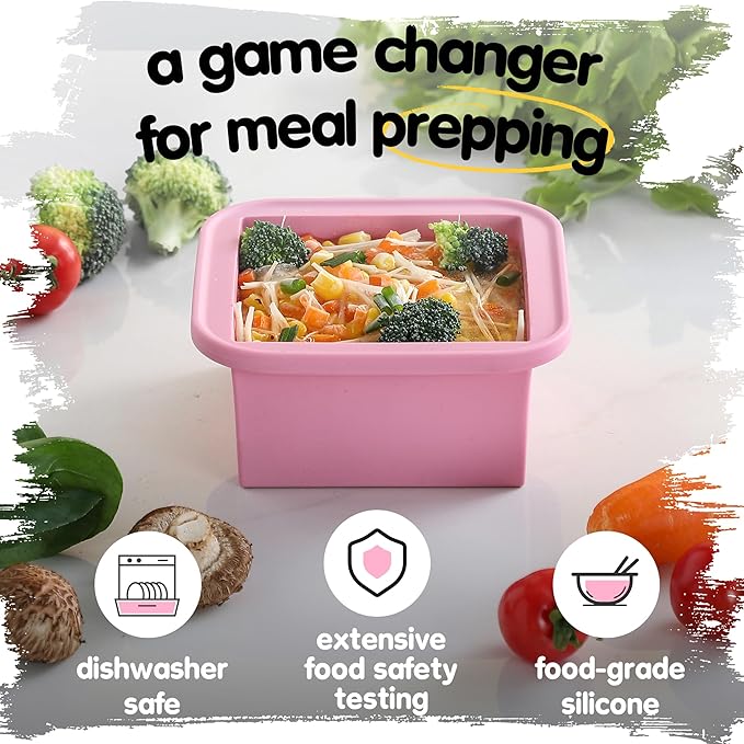 2-Cup Silicone Freezer Trays with Lids – Perfect for Meal Prep, Portion Control, and Easy Freezing-Meal Prep Container Molds for Soup,Leftovers (Cotton Candy, 4 Pack)-BubblyBeeBaby