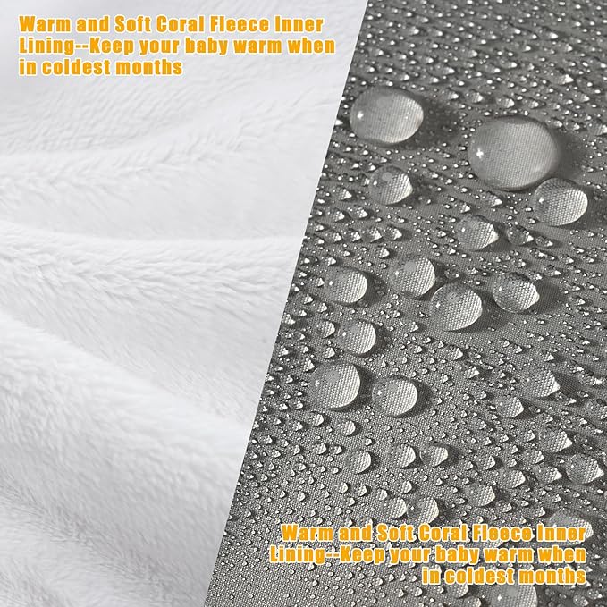 Yoofoss Stroller Cover for Winter, Toddler Stroller Footmuff Universal for Most Stroller, Water Resistant Warm Coral Baby Stroller Bunting Sleeping Bag Light Grey-BubblyBeeBaby