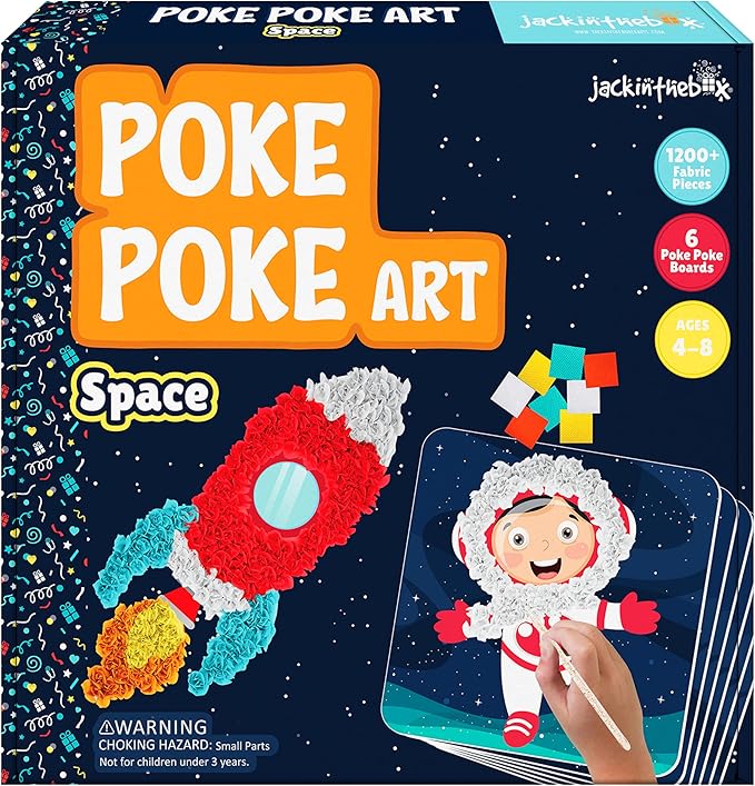 jackinthebox Poke Poke Art for Kids – Space Theme, Mess-Free Fabric Art and Craft, Flower Pressing Kits, Gift for Kids, Toys for Girls and Boys Ages 4 5 6 7 8-BubblyBeeBaby