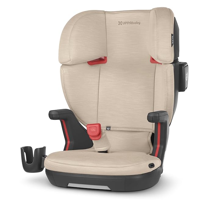 UPPAbaby Alta V2 High Back Booster Seat/Seven-Position, Active Support Headrest for Growing Children/SecureFit Integrated Belt Guide + Positioner/Cup Holder Included/Kavneer (Almond Mélange)-BubblyBeeBaby