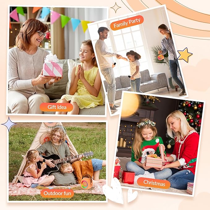 Karaoke Machine for Kids Adults: Mini Portable Karaoke Machine with 2 Wireless Microphones and Lights, Christmas Birthday Gifts for Girls Boys Family Home Party(Orange)-BubblyBeeBaby