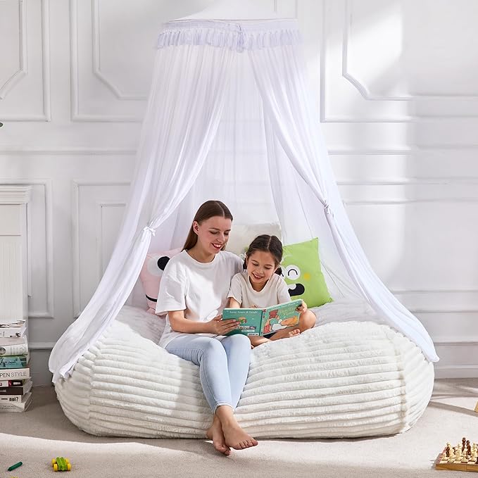 Hobestluk 4FT Bean Bag Chairs Adult Bean Bag with Portable Handle Comfy Large Bean Bag Chair with Removable Cover for Living Room Bedroom or Reading Nook (Stripe White, 4FT)-BubblyBeeBaby