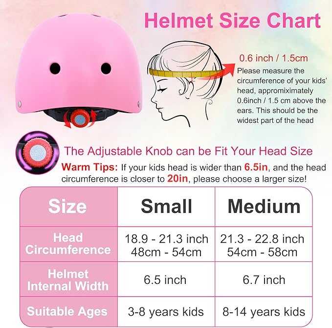 Kids Bike Helmet with DIY Stickers and Knee Pads Elbow Pads Wrist Guard Set for Ages 3-8-14 Toddler Boys Girls Helmet for Roller Skates Cycling Skateboarding Bicycle Scooter-BubblyBeeBaby