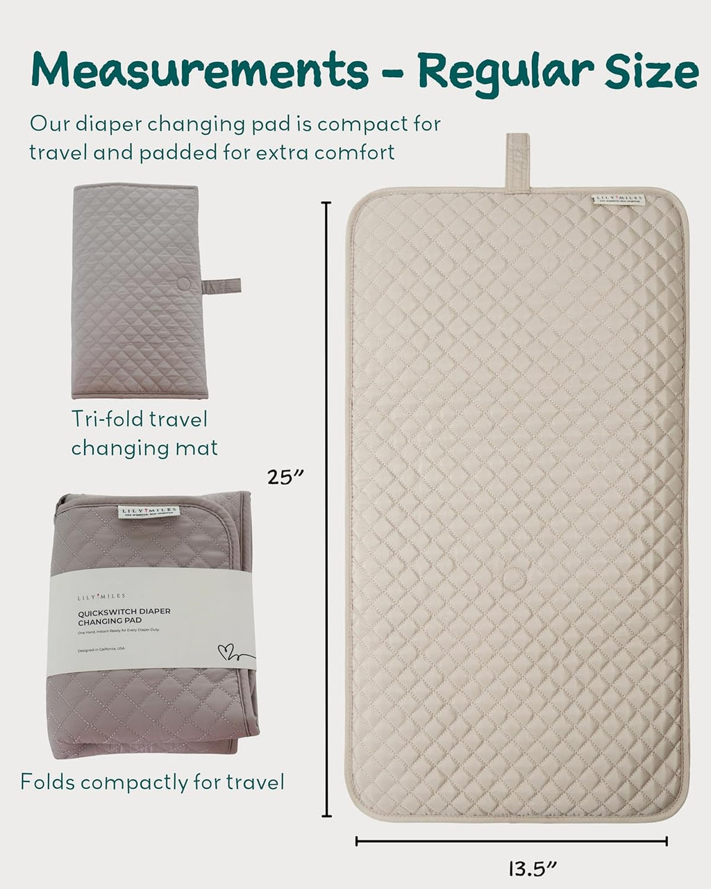 Lily Miles Diaper Changing Pad Portable, Baby Changing Mat with Magnetic Latches, Travel Pad for Diaper Bag, Baby Essentials, Wipeable & Waterproof Mat (Soft Sand, Regular)