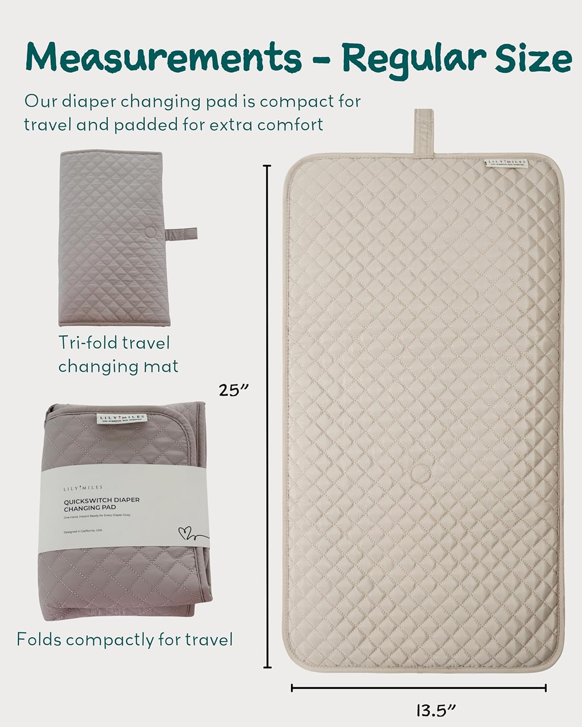 Lily Miles Diaper Changing Pad Portable, Baby Changing Mat with Magnetic Latches, Travel Pad for Diaper Bag, Baby Essentials, Wipeable & Waterproof Mat (Soft Sand, Regular)