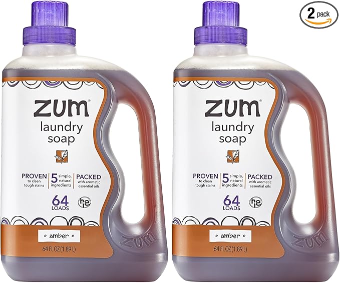 Indigo Wild Zum Clean Laundry Soap - Plant-Based Liquid Laundry Soap - Contains Baking Soda, Essential Oils & Saponified Coconut Oil - Amber - 64 fl oz (2 Pack)-BubblyBeeBaby