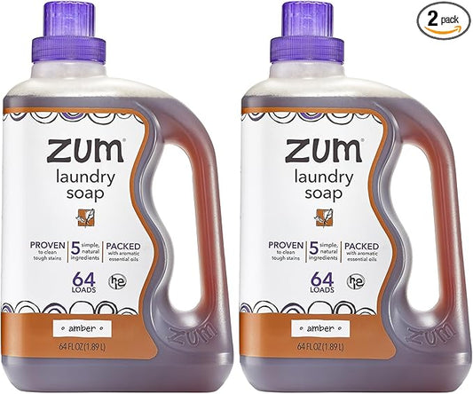 Indigo Wild Zum Clean Laundry Soap - Plant-Based Liquid Laundry Soap - Contains Baking Soda, Essential Oils & Saponified Coconut Oil - Amber - 64 fl oz (2 Pack)-BubblyBeeBaby