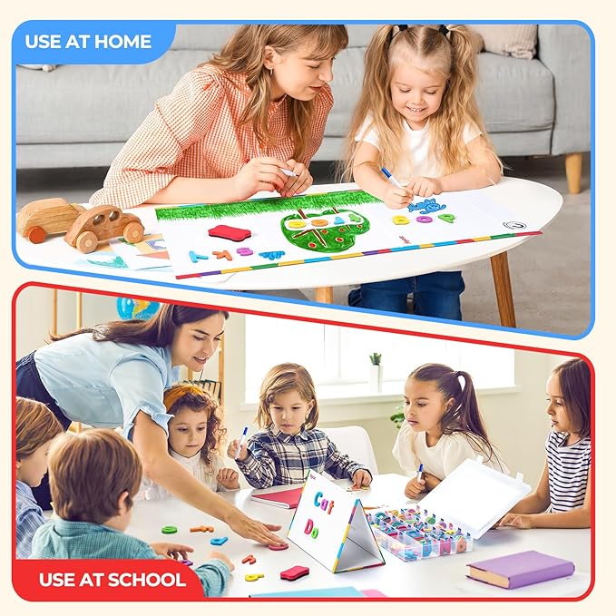 JoyCat Classroom Magnetic Letters Kit 248 Pcs with Double-Side 3D Foldable Magnetic Board - Foam Alphabet Letters&Numbers for Kids Spelling and Learning, Letter Board Tabletop Easel-BubblyBeeBaby