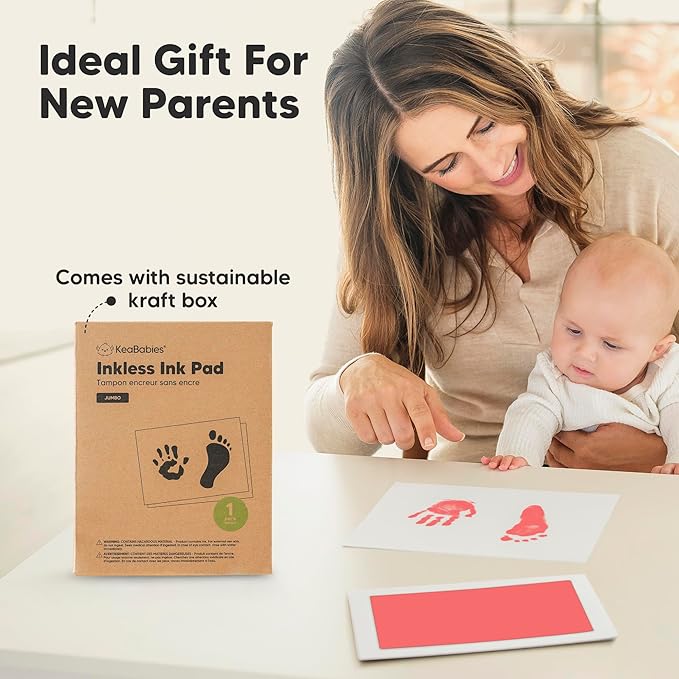 1-Pack Inkless Baby Hand and Footprint Kit - Mess Free Ink Pad for Newborn Keepsake, Dog Nose & Paw Print Kit, Clean Touch Ink Pad for Baby Hand & Footprints, Ideal New Mom Gifts (Candy Pink, J)-BubblyBeeBaby