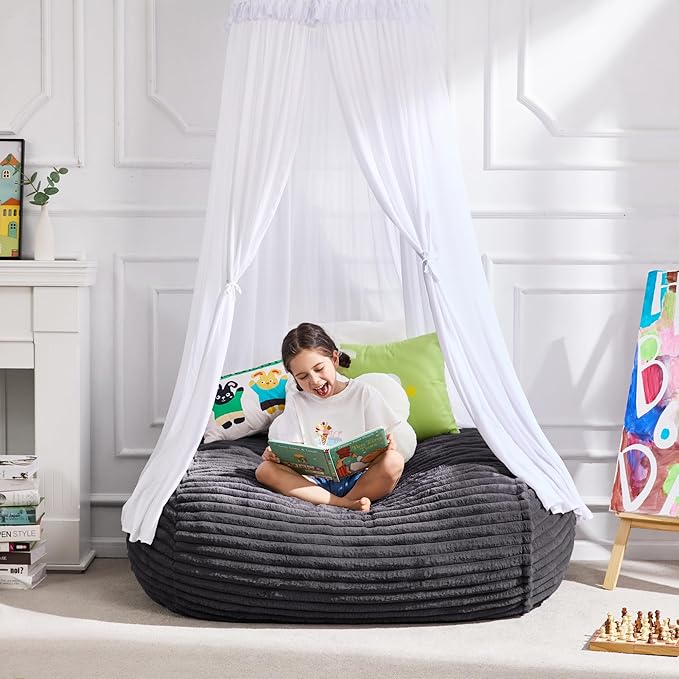 Hobestluk 3FT Bean Bag Chairs Adult Bean Bag with Portable Handle Comfy Large Bean Bag Chair with Removable Cover for Living Room Bedroom or Reading Nook (Stripe Dark Grey, 3FT)-BubblyBeeBaby