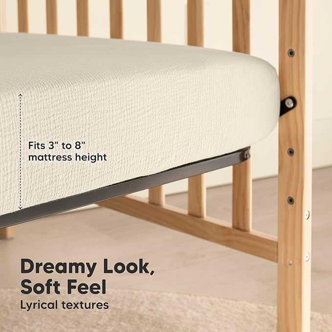 KeaBabies 2-Pack Muslin Crib Sheets for Boys, Girls - 100% Organic Cotton Fitted Baby Crib Mattress Sheet, Soft Breathable Standard Toddler Bed Cover Bedding Set, Neutral, Durable 52x28 (Greige)-BubblyBeeBaby