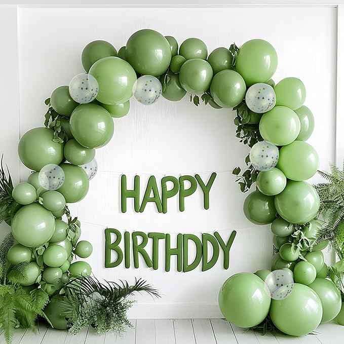 JOYIN 150 Pcs Sage Green Balloons, Different Sizes 18 12 10 5 Inch Sage Green Latex Balloon Arch Kit with Instruction for Birthday Party Graduation Wedding Holiday Decoration-BubblyBeeBaby