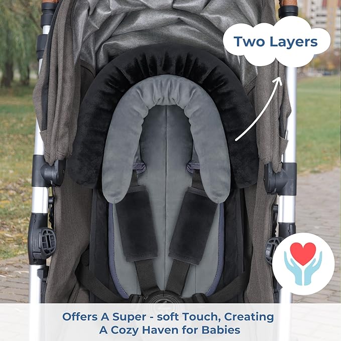 COOLBEBE New Babybody Support & Strap Covers Set for Newborn Infant Toddler- Extra Soft Stroller Cushion Pads Car Seat Insert, Perfect for Carseats, Strollers, Swings, Black-BubblyBeeBaby