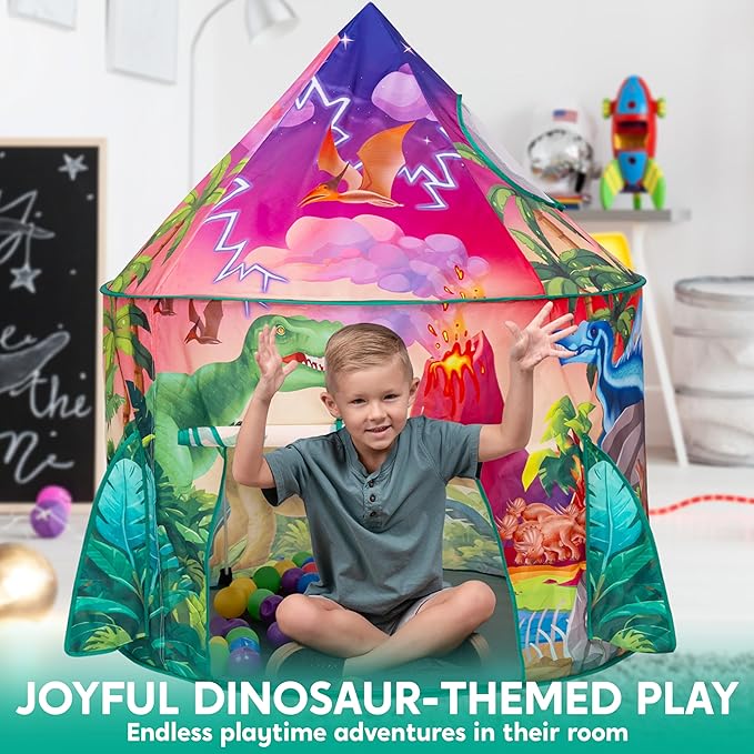 JOYIN Dinosaur Play Tent for Kids, Pop Up Play Tent for Boys & Girls, Kids Indoor Outdoor Dinosaur Playhouse Tent Set for Toddlers Birthday-BubblyBeeBaby