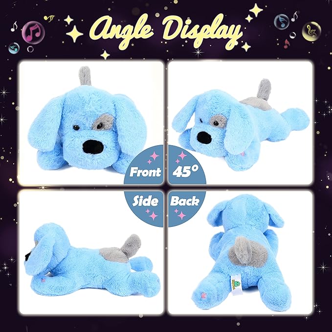 Hopearl LED Musical Stuffed Puppy Lighting Up Singing Plush Dog Adjustable Volume Lullaby Animated Soothe Birthday Festival for Kids Toddler Girls, Blue, 17''-BubblyBeeBaby