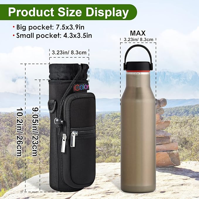 icolor Water Bottle Carrier Bag with Strap 25/32/40 oz Crossbody Bottle Holder with Phone Pocket Sling Sleeve Insulated Neoprene Water Bottle Pouch for Walking Travelling-BubblyBeeBaby