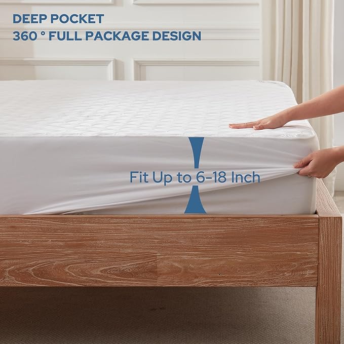 2 Pack Waterproof Mattress Protector, Queen Size Noiseless Mattress Pad with Deep Pocket Fitted Up to 6-18 inches, Soft Noiseless Bed Mattress Cover Washable for Home, Bedroom, Hotel-BubblyBeeBaby