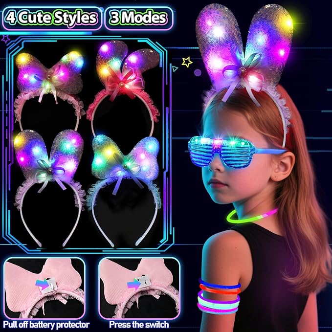 112PCS Glow in the Dark Party Supplies for Kids Adults, Light Up Party Favors with Light Up Glasses, 50 Glow Sticks Bulk Pack for DIY Bracelets Necklaces, Neon Party Supplie Decorations for Hallowee-BubblyBeeBaby