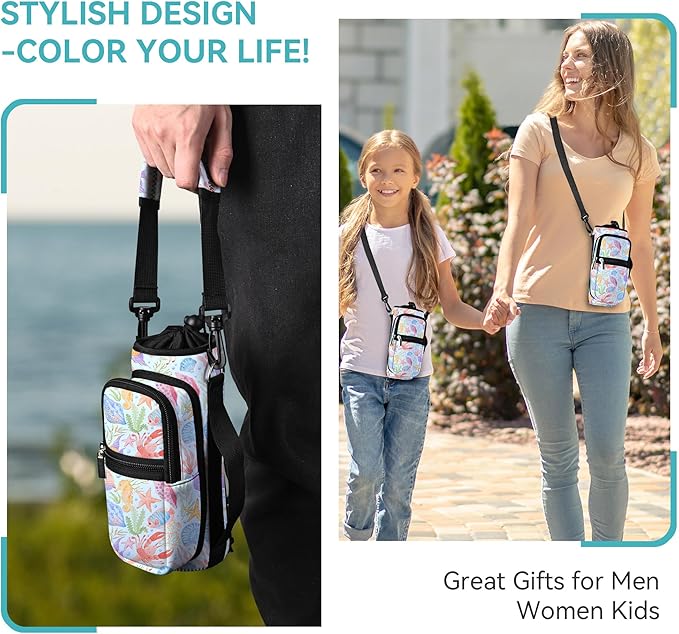 icolor Water Bottle Carrier Bag with Strap 25/32/40 oz Crossbody Bottle Holder with Phone Pocket Sling Sleeve Insulated Neoprene Water Bottle Pouch for Walking Travelling-BubblyBeeBaby