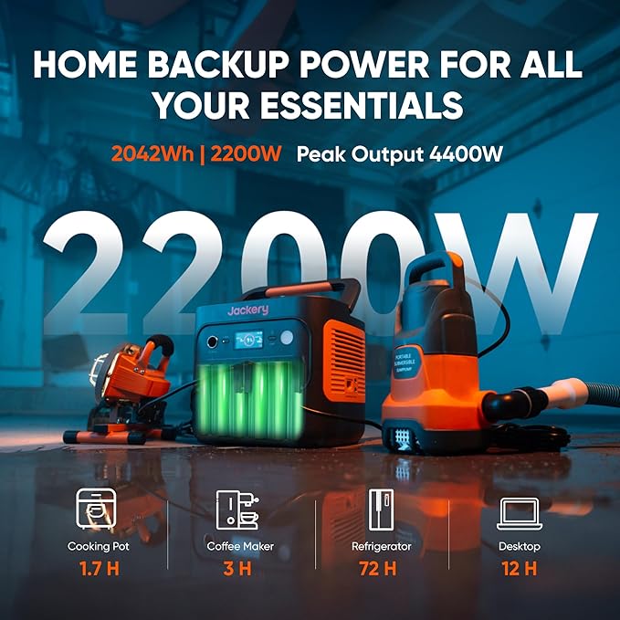 Jackery Explorer 2000 v2 Portable Power Station with 16ft DC Extension Cable, 2042Wh LiFePO4 Battery, 2200W Solar Generator, USB-C PD 100W Fast Charging for Camping, Home Use(Solar Panel Optional)-BubblyBeeBaby