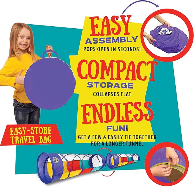 Kiddey Play Tunnel for Kids - Pop Up Tunnel Toys for Toddlers, Kids Multicolored Tunnel for Indoor/Outdoor Fun, Crawl & Play, Obstacle Course Great Gifts for Toddlers - Balls Not Included (2 Pk)-BubblyBeeBaby