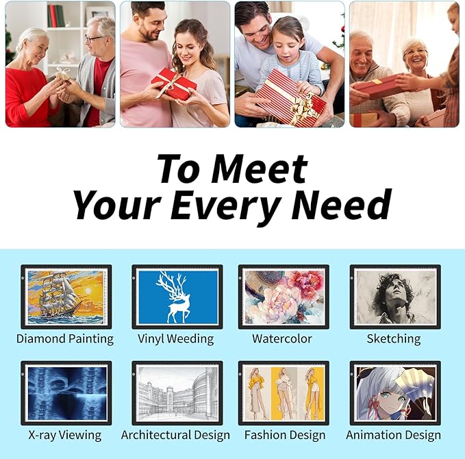 Elice A4 LED Tracing Light Box with 4 Clips, Ultra-Thin Diamond Art Light Board, Bright Light Pad, Lightbox for Tracing and Drawing, Artcraft Light Table for Weeding Vinyl, Diamond Painting, Sketching-BubblyBeeBaby