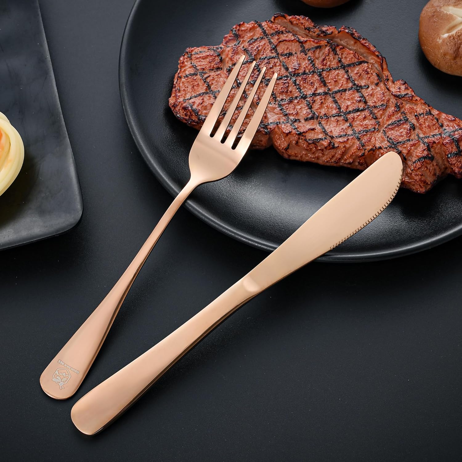 Boulder Bee Travel Utensils Set | Reusable Camping Cutlery Set | Stainless Steel Flatware Set | Portable Silverware Set with Case | Includes Knife/Fork/Spoon/Chopsticks/Cleaning Cloth/Case (Rose)