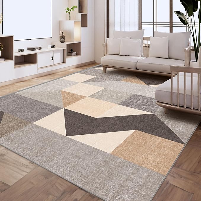 HOMFINE Washable Modern Area Rug - Geometric Style 5x7 Rugs for Living Room, Bedroom, Machine Washable Rug Soft Non Slip Non Shedding Area Rug - Grey Brown, 5'x7'-BubblyBeeBaby