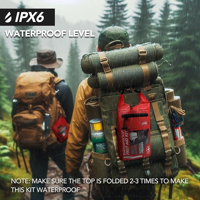 250 PCS Waterproof First Aid Kit, Roll Top Reflective Boat Dry Bag Bug Out Bags, Emergency Medical Kit Ideal for Boating, Camping, Fishing, Kayaking, Floating, Red-BubblyBeeBaby