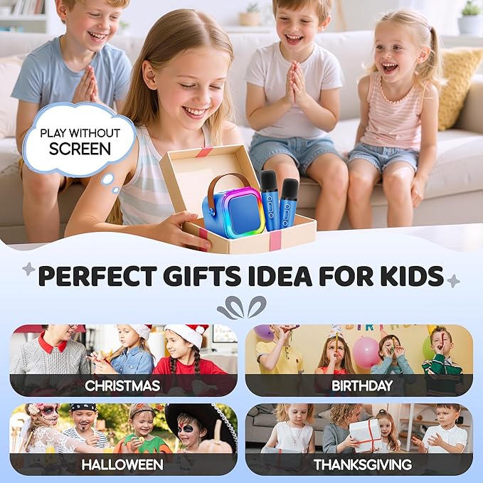 IROO Mini Karaoke Machine for Kids, 2025 TOP Toys Birthday Gifts Ideas for Girls Ages 4, 5, 6, 7, 8, 9, 10, 12+ Years Old, Portable Bluetooth Speaker with 2 Wireless Mics for Party Toddlers-BubblyBeeBaby