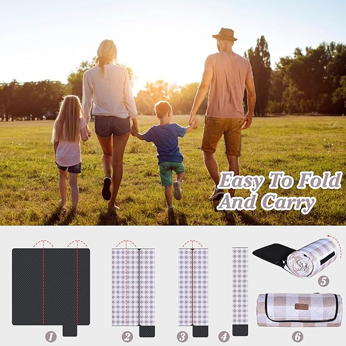 HX&OD Outdoor Picnic Blanket, Extra Large, 80''x80'' Waterproof Foldable Blankets Gingham Picnic Mat for Beach, Camping Grass Lawn Park Accessories Cute Couple Ideas Wedding (Light Brown, 80”x80”)-BubblyBeeBaby