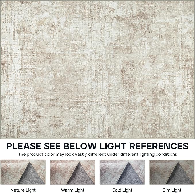 10x14 Area Rugs Large Living Room Rug Washable: Modern Abstract Rug Indoor Modern Carpet Non Slip for Dining Room Bedroom Nursery Home Office Beige-BubblyBeeBaby
