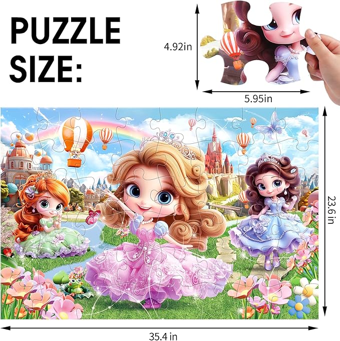 Jumbo Floor Puzzle for Kids,48 Piece Princess Large Jigsaw Puzzles,Puzzle for Toddler Ages 3-5,Preschool Educational Intellectual Development Toy Gift for Boys & Girls Ages 4-8-BubblyBeeBaby