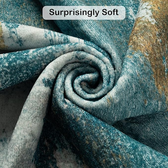 Kelarea 5x7 Blue Rugs for Living Room, Washable Non-Slip Large Rug Abstract Stain Resistant Carpet, Low Pile Soft Indoor Rug for Bedroom, Dining Room, Nursery, Kitchen, Home Office-BubblyBeeBaby