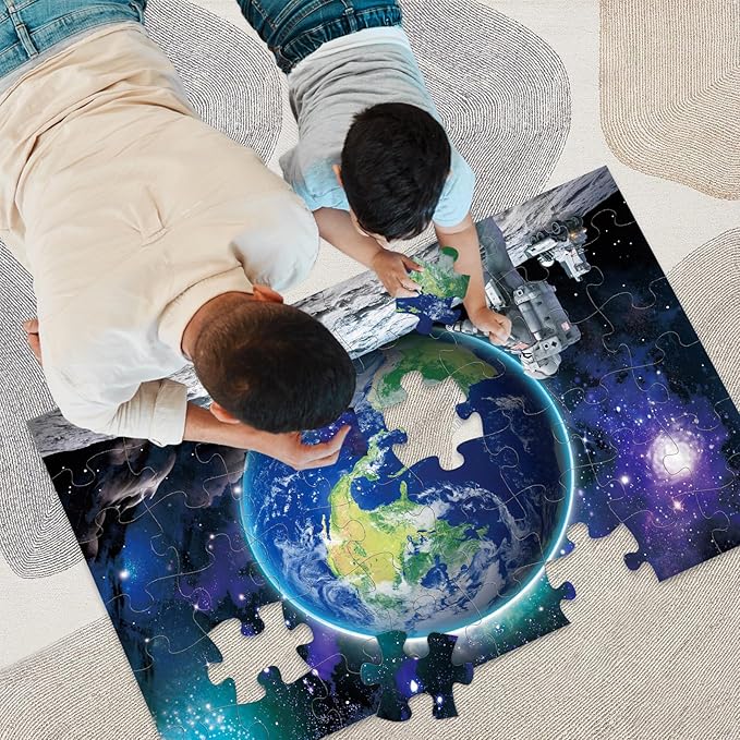 Jumbo Floor Puzzle for Kids Ages 4-8,Space Earth Jigsaw Puzzles,48 Piece Astronaut Large Puzzles for Toddler Ages 3-5,Preschool Learning Planets Earth Toys Christmas Birthday Gift for Boys Girls-BubblyBeeBaby