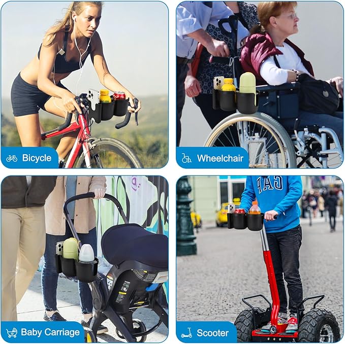 Accmor Stroller Cup Holder with Phone Holder, Bike Cup Holder, Universal Cup Holder for Uppababy Nuna Doona Strollers, 2-in-1 Cup Phone Holder for Stroller, Bike, Wheelchair, Walker, Scooter-BubblyBeeBaby