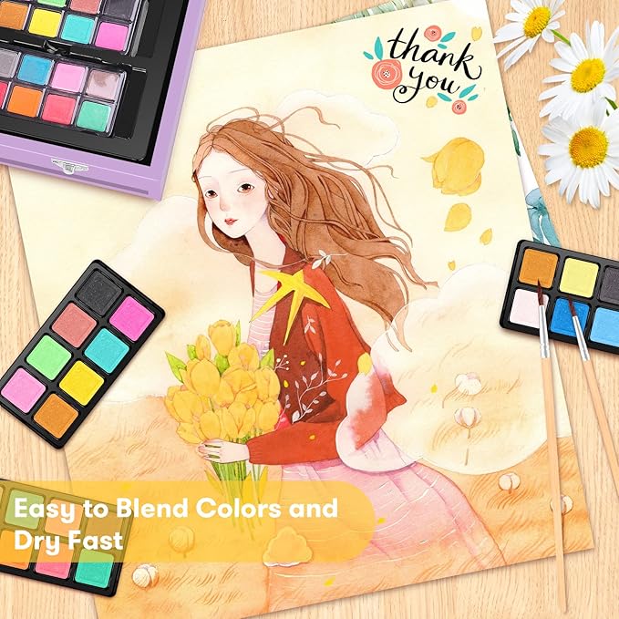 iBayam Stocking Stuffers for Kids Teens Adults, Birthday Party Art Supplies, Christmas Gifts for Teenagers, 150-Pack Wooden Art Set Crafts Drawing Painting Kit with 1 Coloring Book, 2 Sketch Pads-BubblyBeeBaby